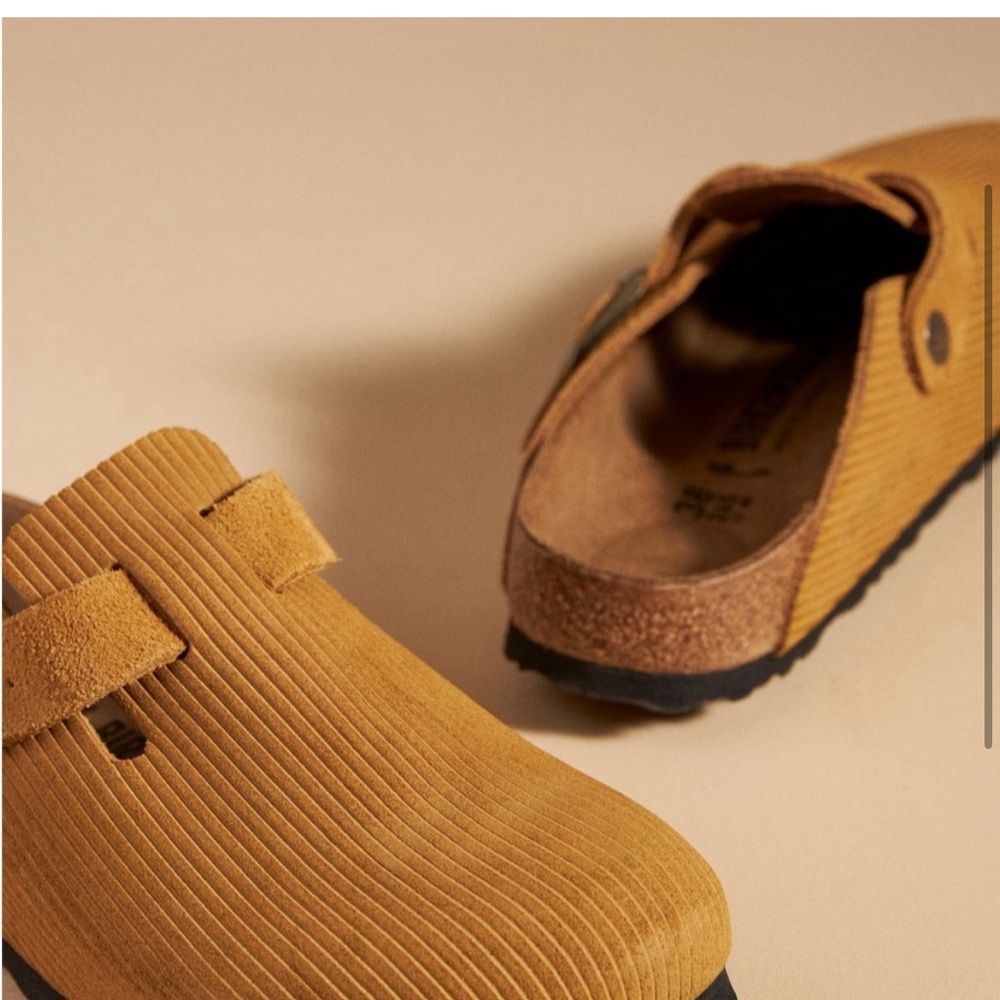 NIB Anthropologie Birkenstocks Boston Embossed Corduroy Cork Brown Clog - Picture 2 of 7